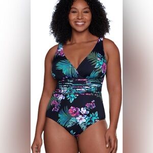 NWT Aqua Green Tropical Floral One Piece Swimsuit XL